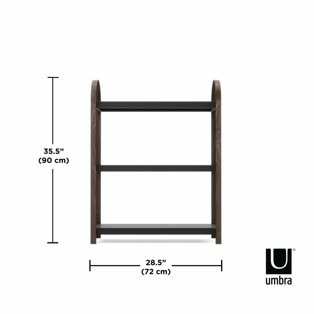 Umbra Regal Bellwood, Standregal, freistehend mit 3 Ablagen, Eschenholz, Schwarz / Walnuss, 90 cm, 1016838-048