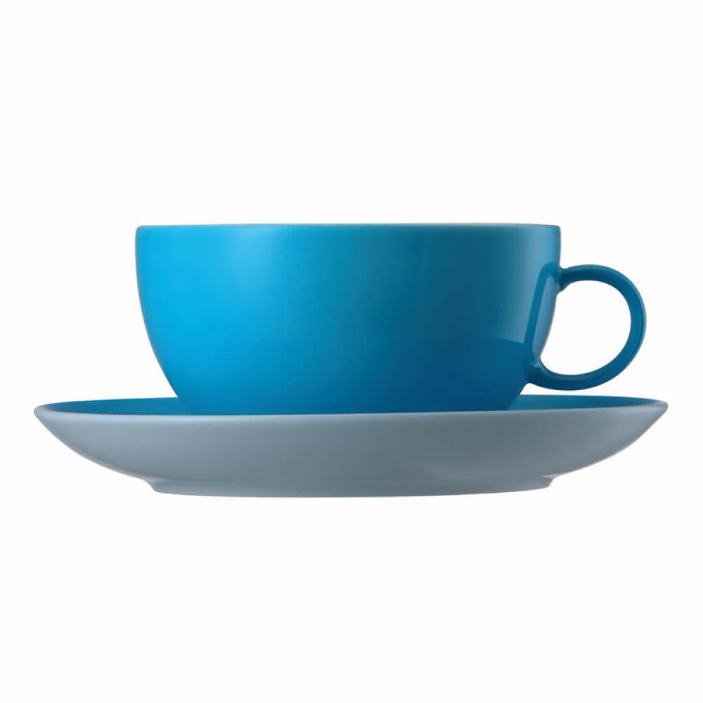 Thomas Sunny Day Cappuccinotasse mit Untertasse, Porzellan, Waterblue / Blau, Spülmaschinenfest, 380 ml, 2-tlg., 14670