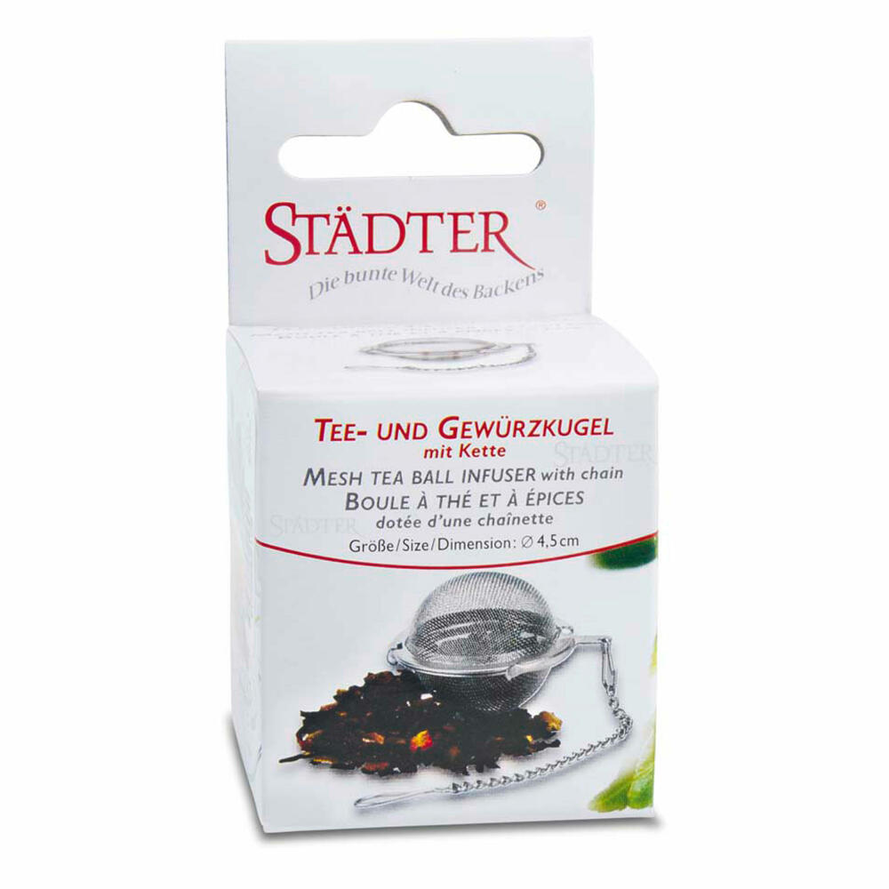 Städter tea and spice ball, with chain, tea ball, spice basket, tea strainer, stainless steel, Ø 5 cm, 702028