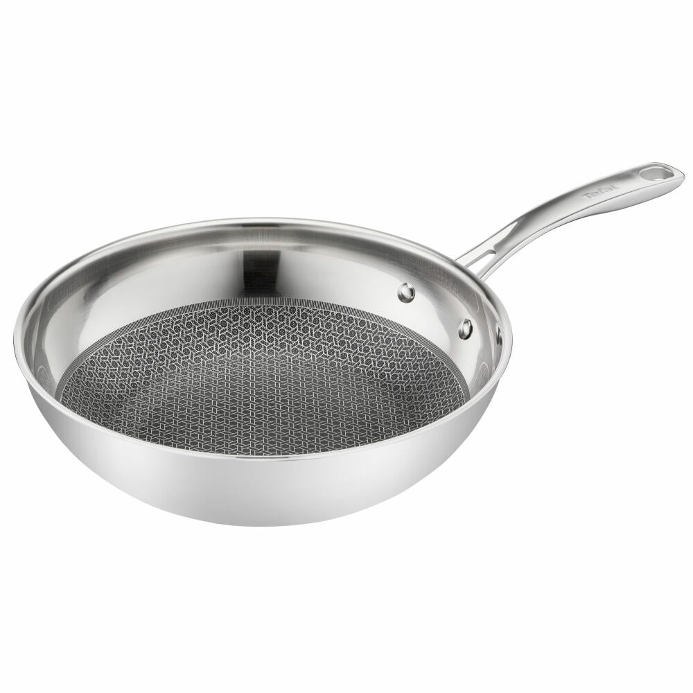 Tefal Eternal Mesh Wok Pan, with Lid, Wok Pan, Induction-Suitable, Stainless Steel, Ø 28 cm, E49716