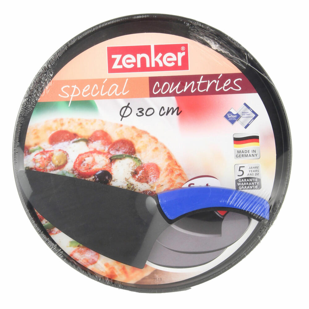 Zenker Special Countries Pizza-Set, 3-tlg., Pizzablech, Pizza Blech, Pizzabackblech, Backblech, Ilag Classic, Schwarz, Ø 29 cm, 7513