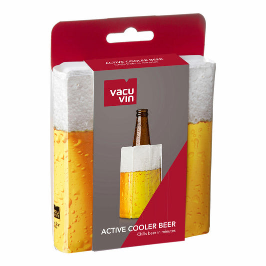 Vacu Vin Aktiv Kühler Motiv Bier Lager 300 - 500 ml, Flaschenkühler, Kühlmantel, Kühlmanschette, Kunststoff, Kühlgel, Gelb, Weiß, 38549606