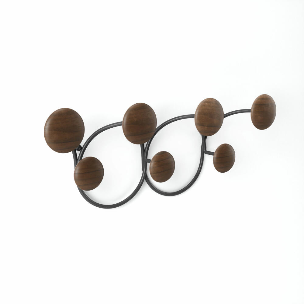 Umbra Wandgarderobe Dotsy, Garderobenleiste mit 7 Haken, Kiefernholz, Stahl, Schwarz / Walnuss, 1018114-048