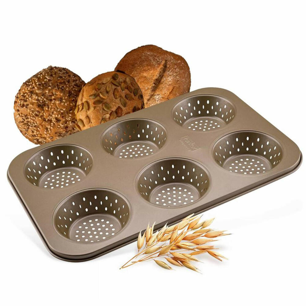 Zenker 6er Brötchenblech Dein Brot!, Stahlblech mit ILAG-Beschichtung, Gold, 34 x 22 cm, 7313