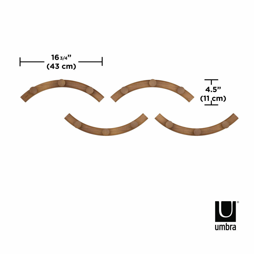 Umbra Wandgarderobe Slinka, Garderobenleiste mit 12 Haken, Eschenholz, Walnuss Hell, 1018115-1055