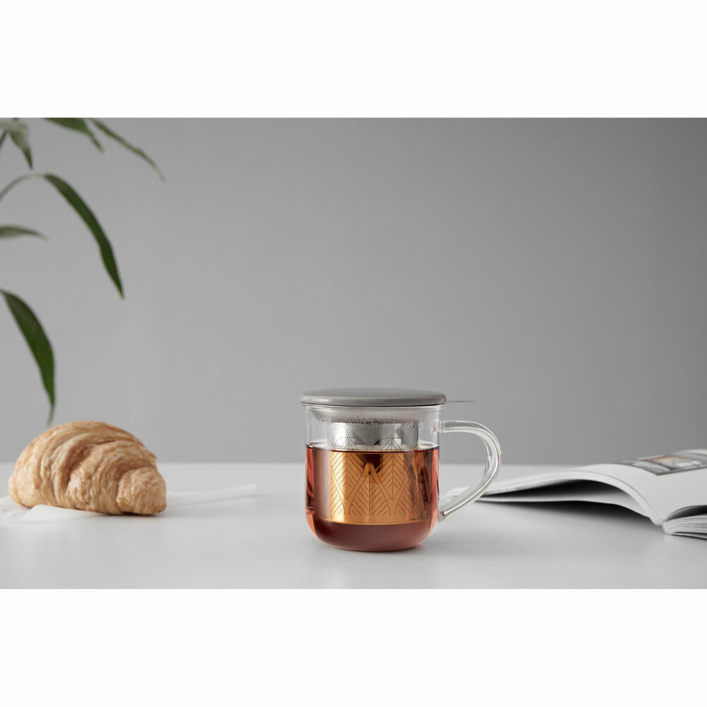 VIVA Minima glass cup Eva, with tea strainer and lid, cup, tea cup, borosilicate glass, grey, 400 ml, V82748