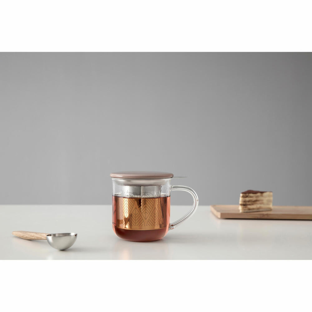 VIVA Minima glass cup Eva, with tea strainer and lid, cup, tea cup, borosilicate glass, brown, 400 ml, V82762