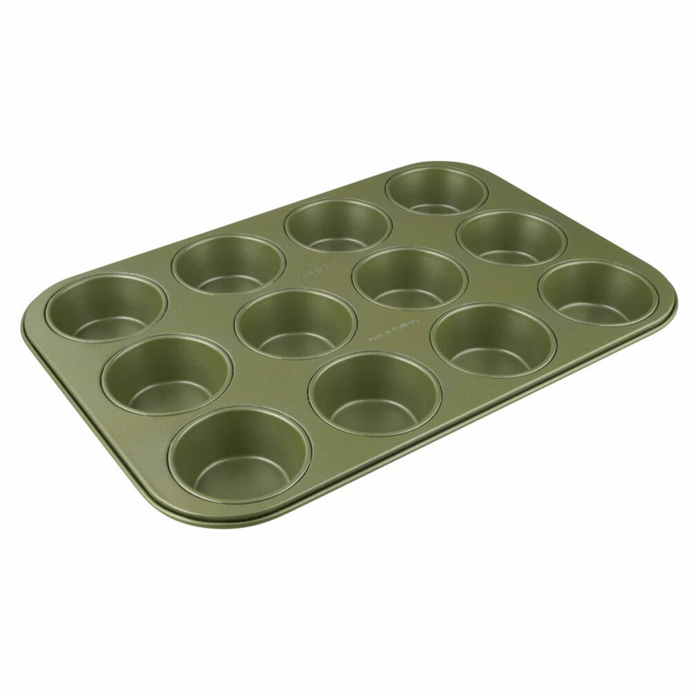 Zenker 12er Muffinform Green Vision, Backform, Stahlblech, Sparkling Green, 38 x 26 cm, 7456