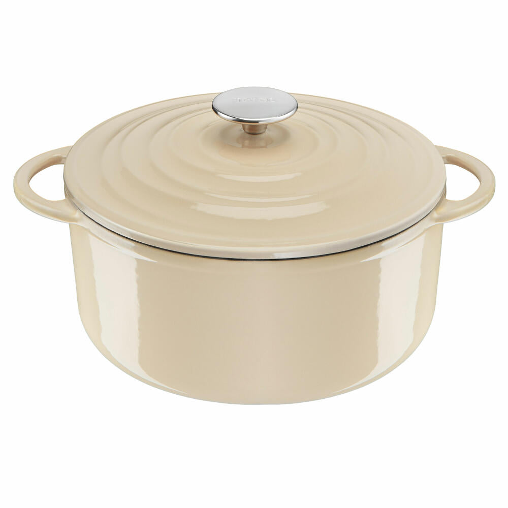 Tefal Lov Kochtopf, Gusseisentopf, Topf, Schmortopf, Induktionsgeeignet, Gusseisen, Beige, Ø 25 cm, E25904
