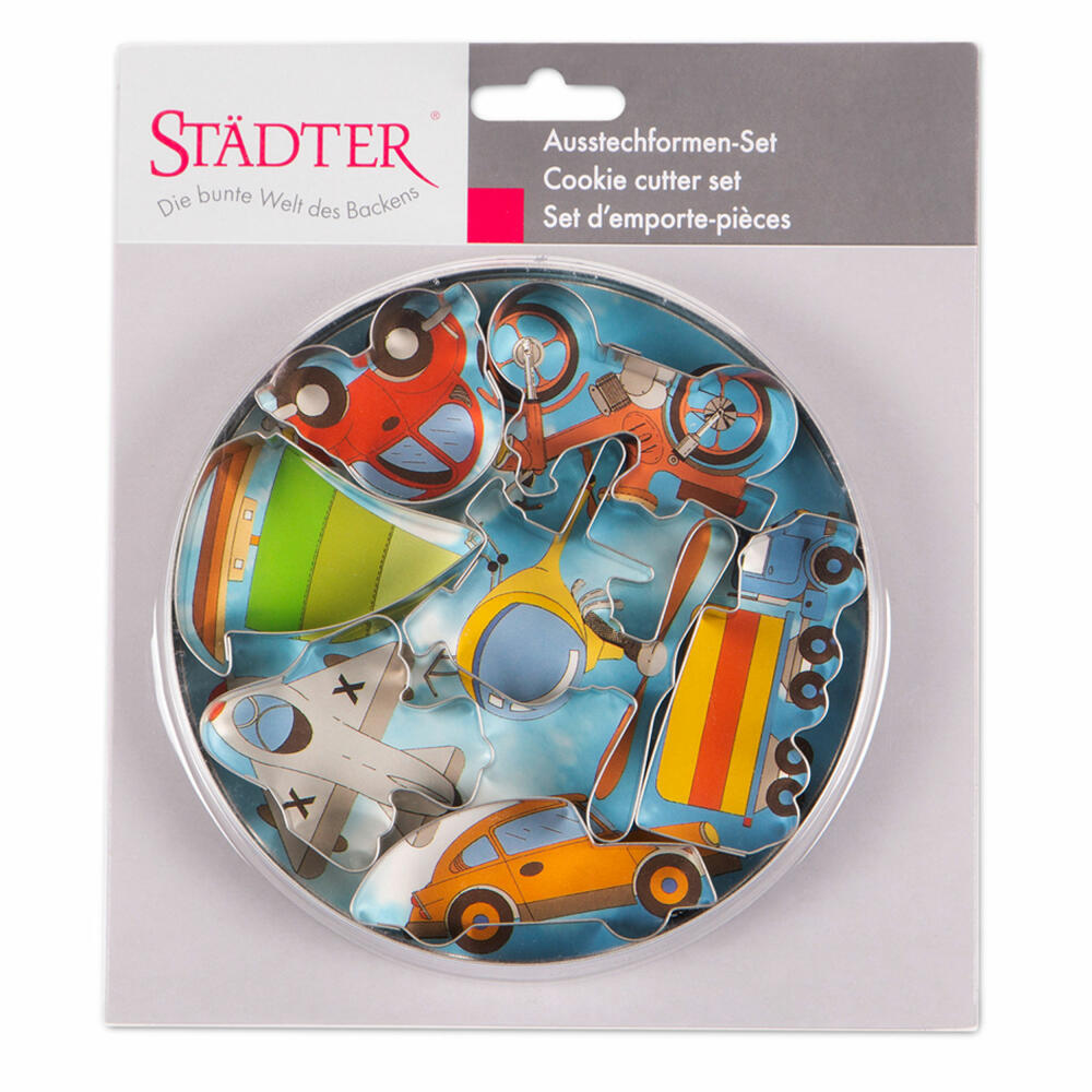 Städter cookie cutter vehicles set, 7-piece, cookie cutter, cookie mold, biscuit, cookies, tinplate, 023499