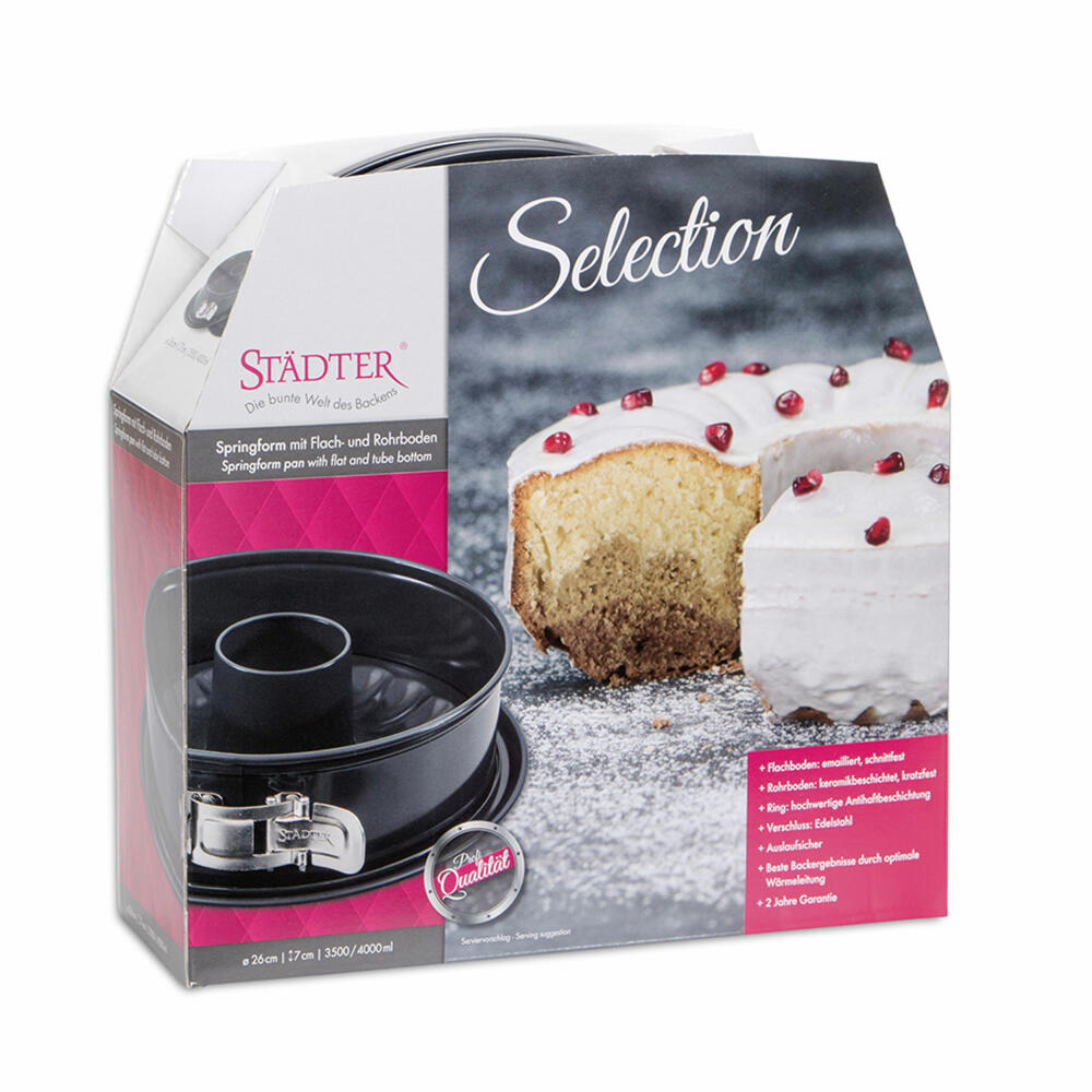 Städter Selection springform pan, with flat and tube base, baking pan, cake pan, cake baking pan, metal, Ø 26 cm, 880030