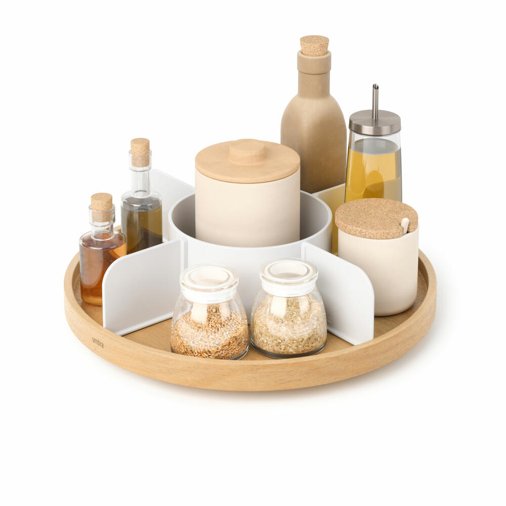 Umbra Organizer Bellwood, Lazy Susan, Drehteller, Pappelholz, Kunststoff, Weiß, Natur, 30 cm, 1019936-668