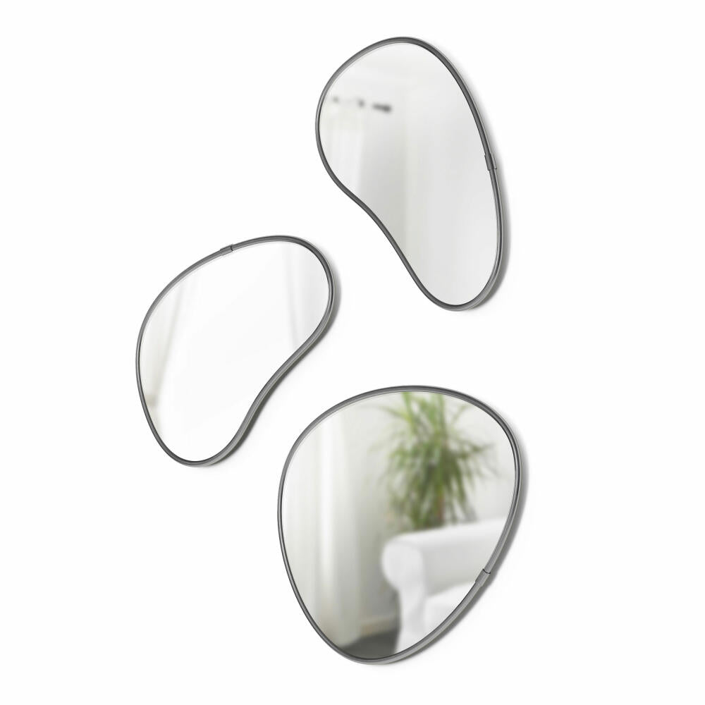 Umbra Wandspiegel 3er-Set Hubba Pebble, Spiegelglas, Titan, 1018566-378