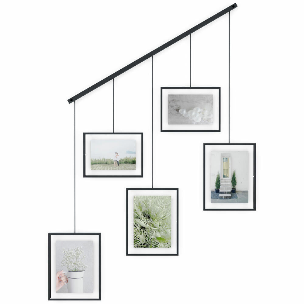 Umbra Exhibit Photo Collage Picture Frame, Horizontal, Slanted, For 5 Photos, Art Prints, Pictures, Black, Glass, 1013426-040