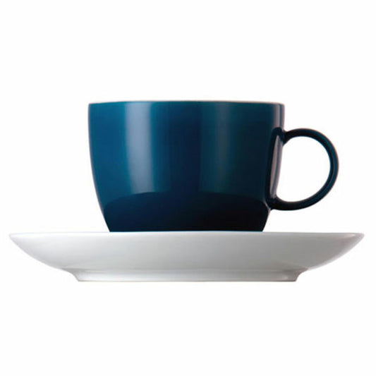 Thomas Sunny Day Kaffeetasse mit Untertasse, Porzellan, Petrol Blue / Blau, Spülmaschinenfest, 200 ml, 2-tlg., 14740