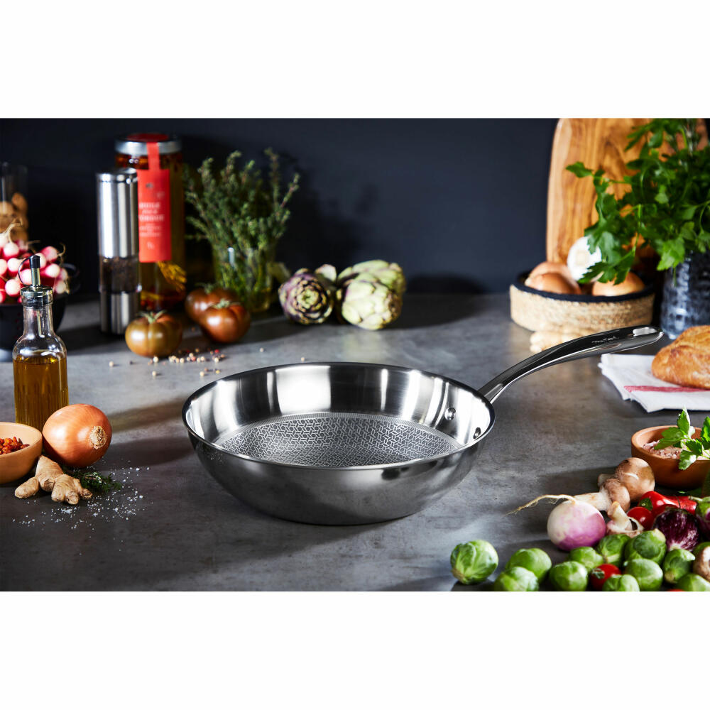 Tefal Eternal Mesh Wok Pan, with Lid, Wok Pan, Induction-Suitable, Stainless Steel, Ø 28 cm, E49716