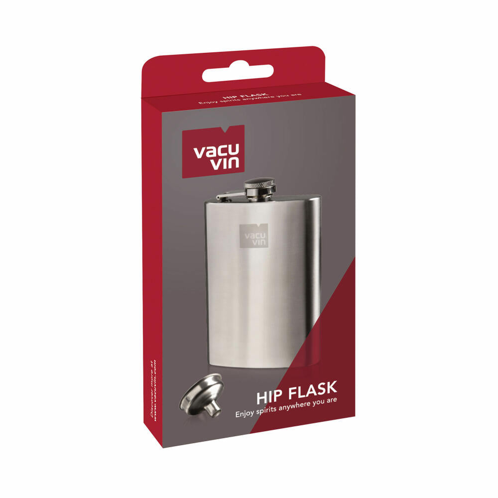 Vacu Vin hip flask with filling funnel, liquor bottle, canteen, stainless steel, silver, 78633606