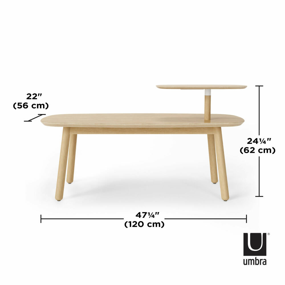 Umbra Couchtisch Swivo, Coffee Table, Wohnzimmertisch, Holz, Natur, 120 x 56 x 62 cm, 1016836-390