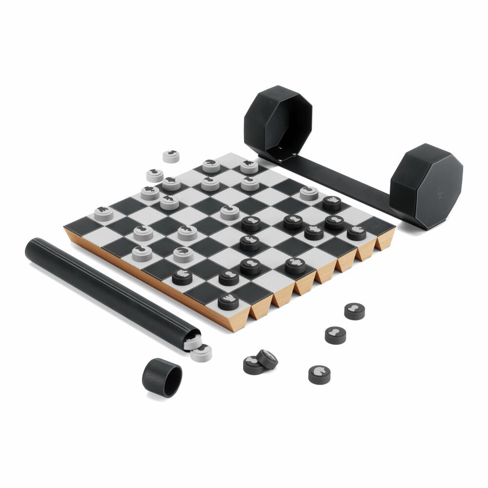 Umbra Rolz Spieleset Schach und Dame, Brettspiel, Reisespiel, mit kompakter Aufbewahrungsbox, Buche, 1016814-040