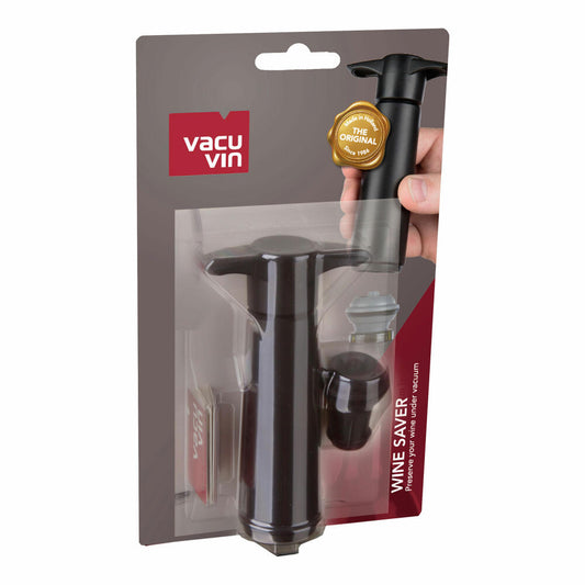 Vacu Vin Weinpumpe mit Stopfen, Wine Saver, Vakuumpumpe, Kunststoff, Edelstahl, Schwarz, Grau, 0854460