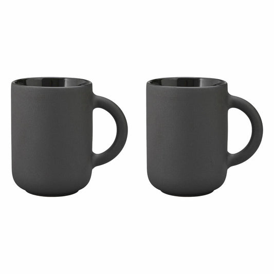 Stelton Theo Becher 2er-Set, Trinkbecher, Kaffeetasse, Steingut, Schwarz, 350 ml, x-639