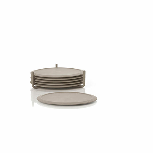 Zone Denmark Glass Coaster Singles, with Holder, Coaster, Drinks Coaster, Silicone, Taupe, 28072