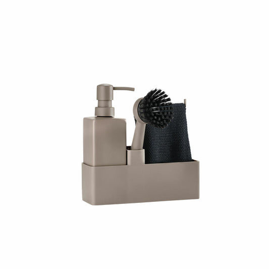 Zone Denmark dishwashing set, 4-piece, with cleaning cloth, soap dispenser, dish brush, silicone / ceramic, taupe, 28078