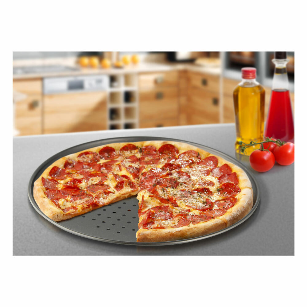 Zenker Special Countries Pizzablech Rund Gelocht, Pizza Blech, Pizzabackblech, Backblech, Ilag Classic, Schwarz, Ø 32 cm, 7511