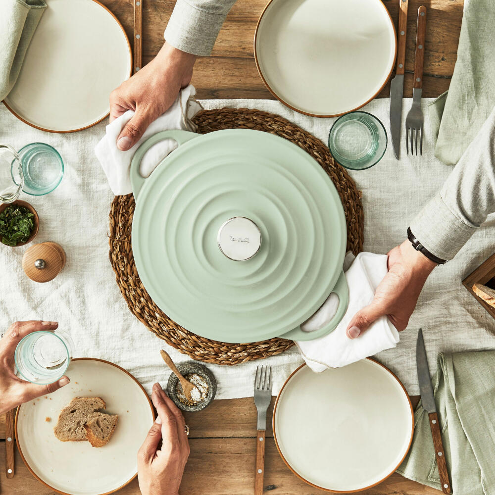 Tefal Lov Servierpfanne, Schmorpfanne, Sauteuse, Induktionsgeeignet, Gusseisen, Hellgrün, Ø 28 cm, E25872