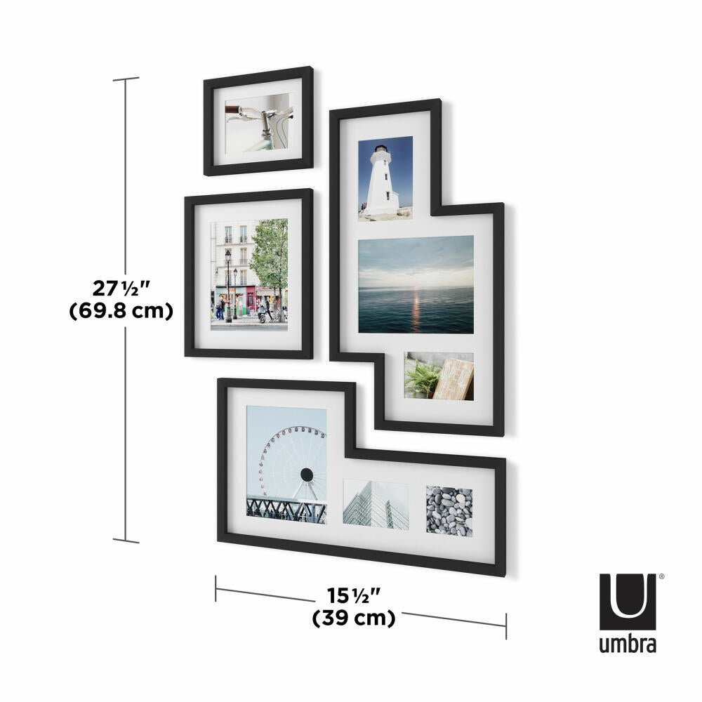 Umbra Bilderrahmen-Set Mingle Galerie 4-tlg., Fotorahmen, Kunststoff, MDF, Schwarz, 70 x 39 cm, 1015592-1106