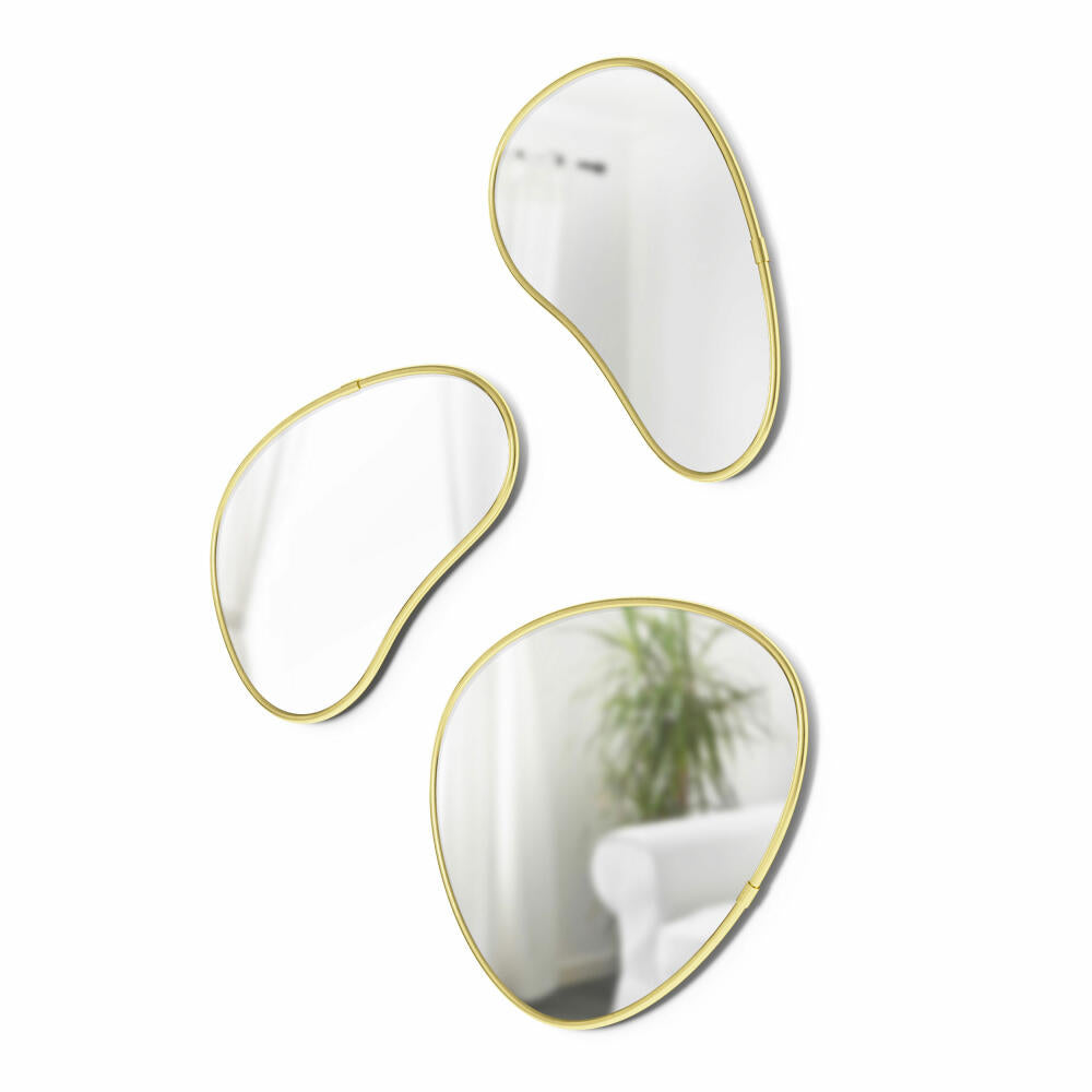 Umbra Wandspiegel 3er-Set Hubba Pebble, Spiegelglas, Messing, 1018566-104