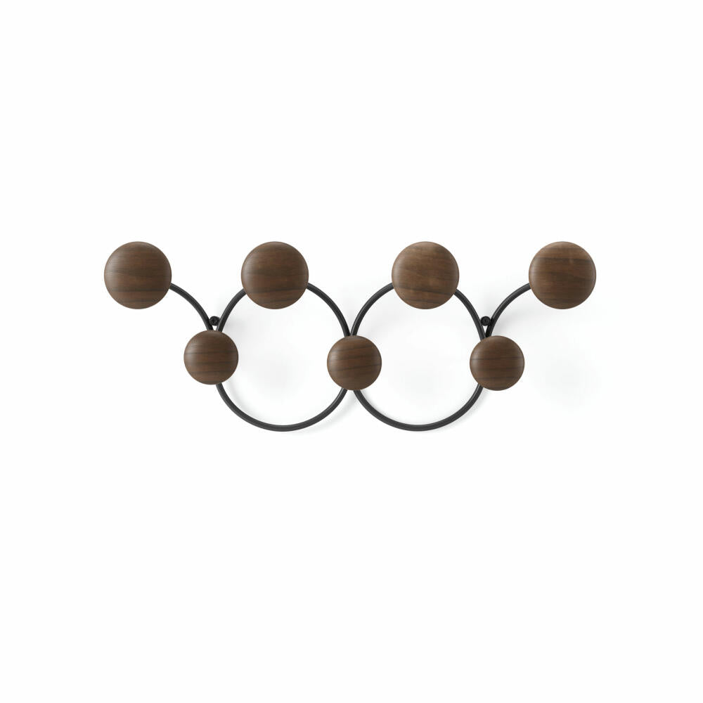 Umbra Wandgarderobe Dotsy, Garderobenleiste mit 7 Haken, Kiefernholz, Stahl, Schwarz / Walnuss, 1018114-048