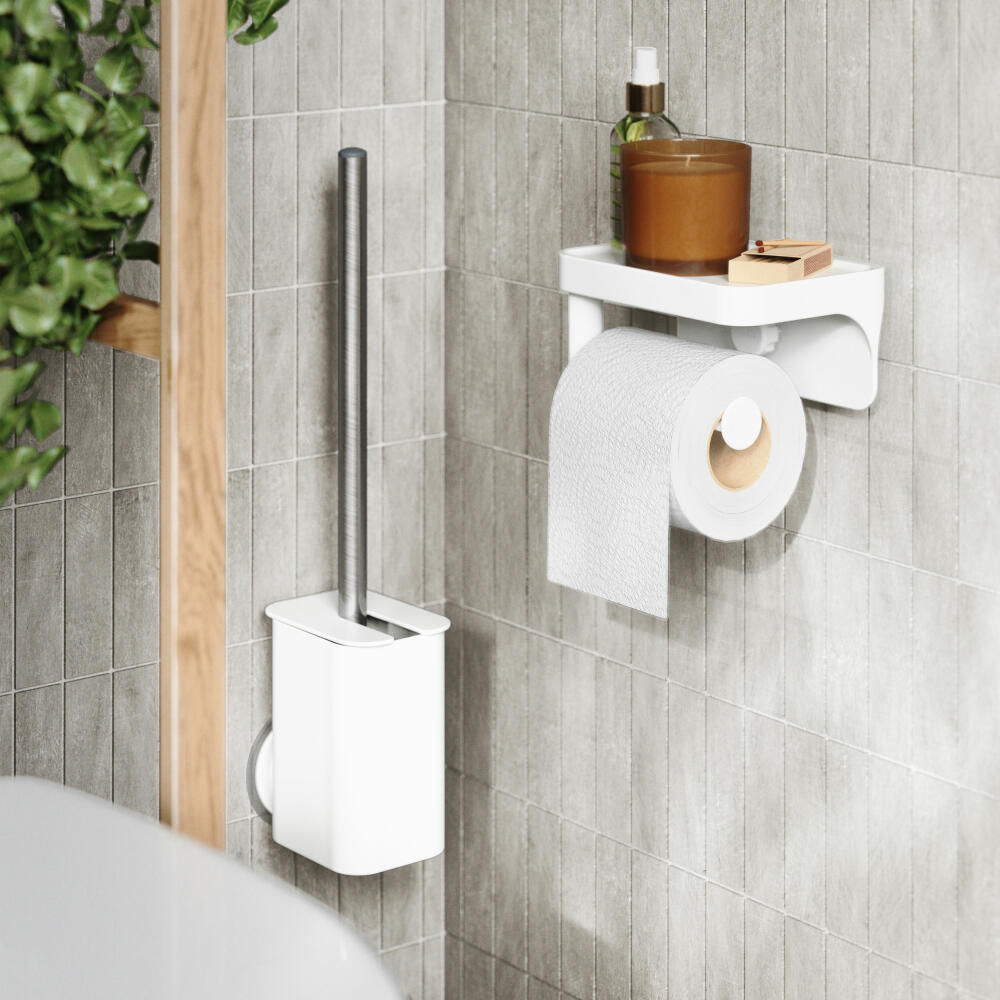 Umbra Toilettenbürste Flex mit Wandhalterung, Klobürste, Kunststoff, Aluminium, Weiß, 1021298-660