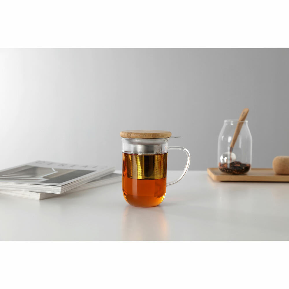 VIVA Minima glass mug Balance with wooden lid, tea mug, cup, borosilicate glass, 500 ml, V71400