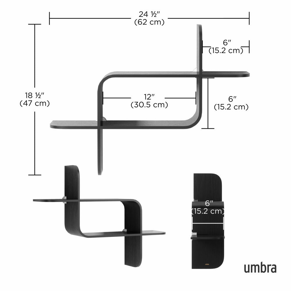 Umbra Wandregal Montage, Schweberegal, Holz, Black, 64 x 48 x 16 cm, 1017571-040