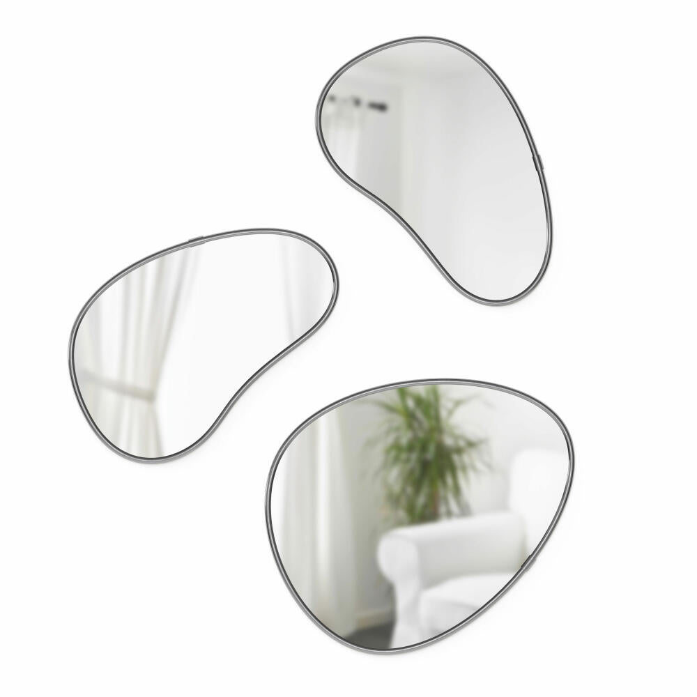 Umbra Wandspiegel 3er-Set Hubba Pebble, Spiegelglas, Titan, 1018566-378