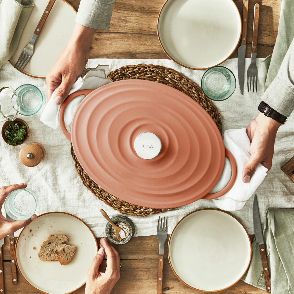 Tefal Lov Oval Roasting Pan, Stew Pot, Cooking Pot, Induction Suitable, Cast Iron, Terracotta Orange, 34 cm, E26006