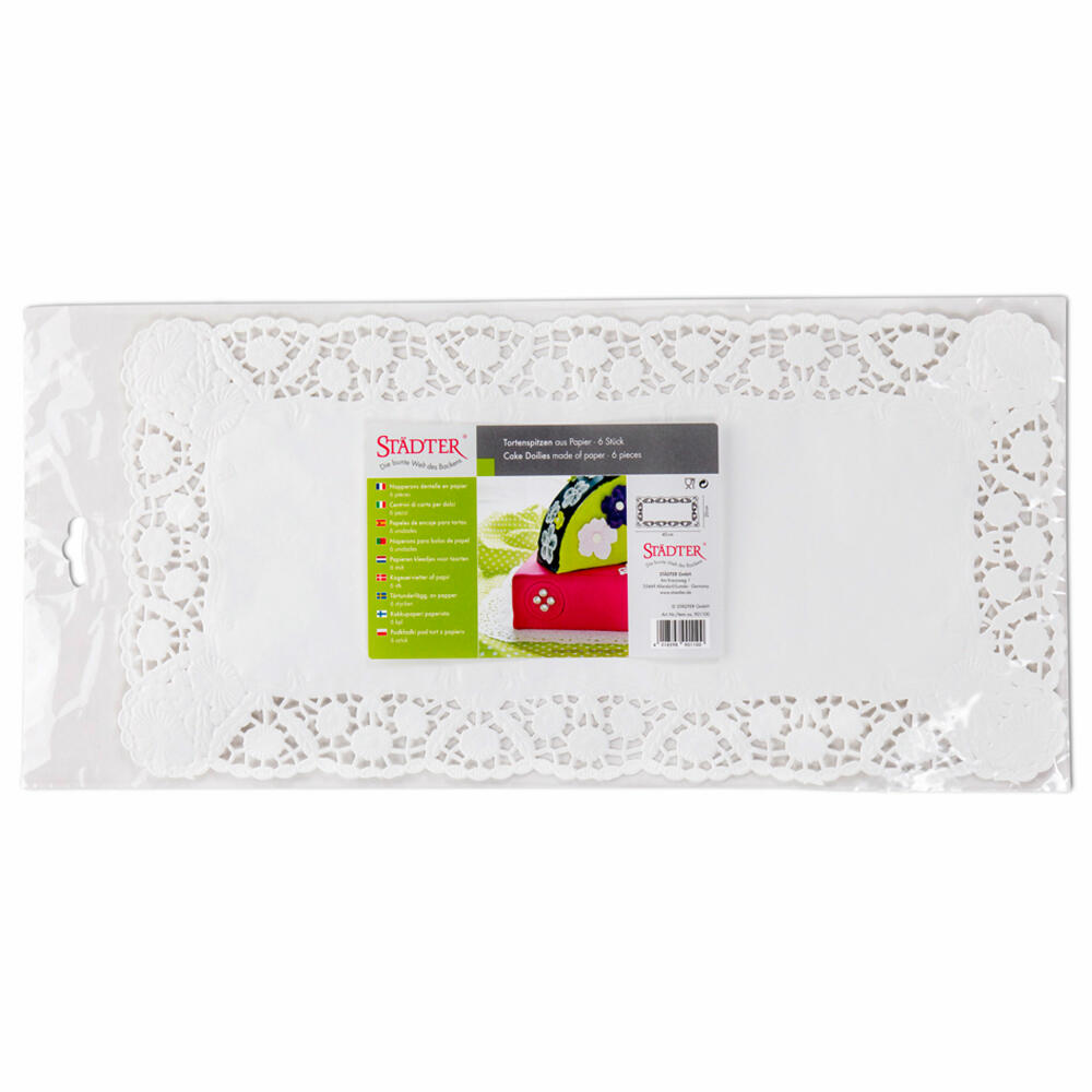 Städter cake doily rectangle, set of 6, cake paper, cake base, cake doily, paper, 40 x 20 cm, ,901100