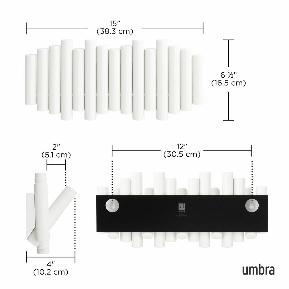 Umbra Garderobenleiste Picket mit 5 Haken, Wandgarderobe, Kiefernholz, Weiß, 38 x 16.5 cm, 1011471-660