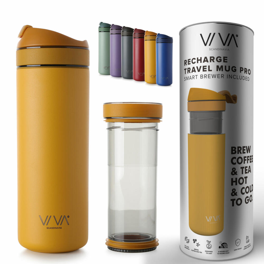VIVA Recharge Pro Trinkbecher, mit Presseinsatz, Thermobecher, Isobecher, Edelstahl, Gelb, 460 ml, V82052