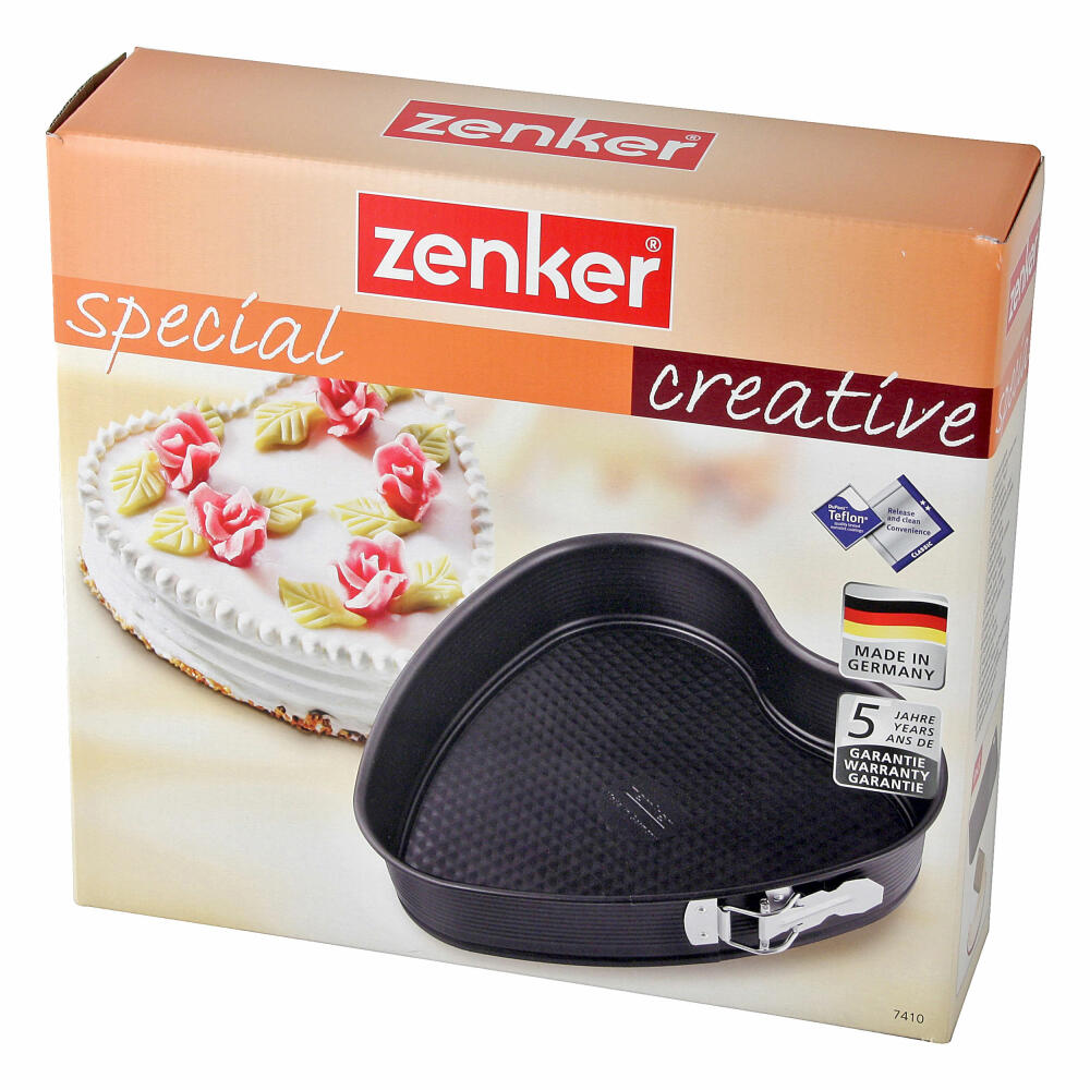 Zenker Special Creative Herz-Springform, Herz Springform, Backform, Kuchenform, Antihaft Classic, Schwarz, L 27 cm, 7410