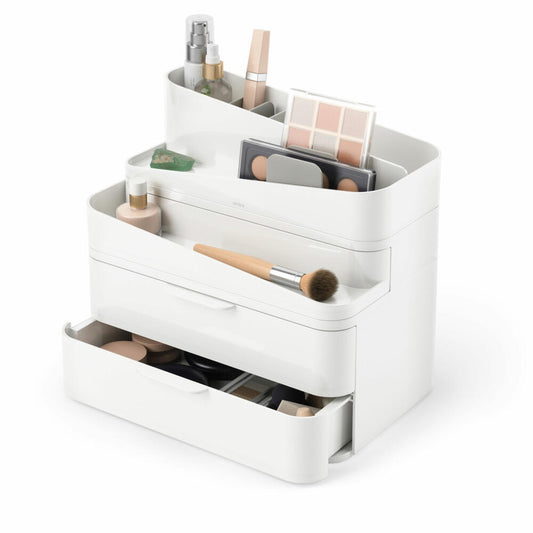 Umbra Kosmetik-Organizer Glam L, modulare Makeup-Aufbewahrung, Kunststoff, Weiß, Grau, 26 x 18 x 25 cm, 1019198-910