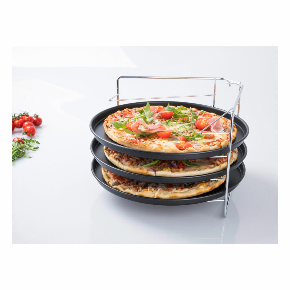 Zenker Special Countries Pizza-Set, 4-tlg., Pizzablech, Pizza Blech, Pizzabackblech, Backblech, Ilag Classic, Schwarz, Ø 29 cm, 7515