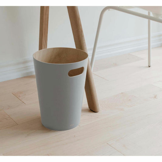 Umbra Woodrow Abfalleimer, Mülleimer, Kosmetikeimer, Badeimer, Papierkorb, Holz, Grau, 7,5 L, 082780-918