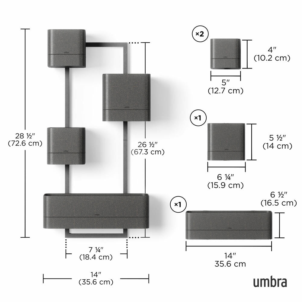 Umbra Wandpflanzkasten Cubiko 4-tlg., Blumenkästen, PP-Kunststoff, Schwarz, 1018767-040