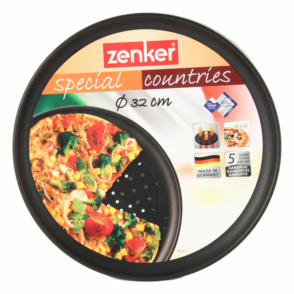 Zenker Special Countries Pizzablech Rund Gelocht, Pizza Blech, Pizzabackblech, Backblech, Ilag Classic, Schwarz, Ø 32 cm, 7511