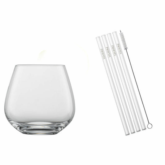 Schott Zwiesel Drinks Set After Work 9-piece, 4 cups with glass drinking straws and brush, glass, 130015