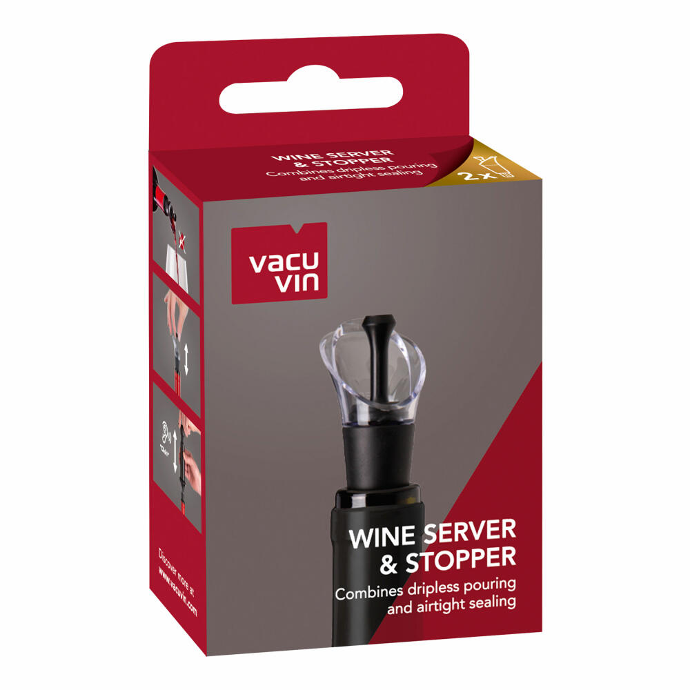 Vacu Vin Pourer &amp; Stopper Set of 2, Wine Pourer, Bottle Stopper, 2-in-1, Plastic, Black, 06504606