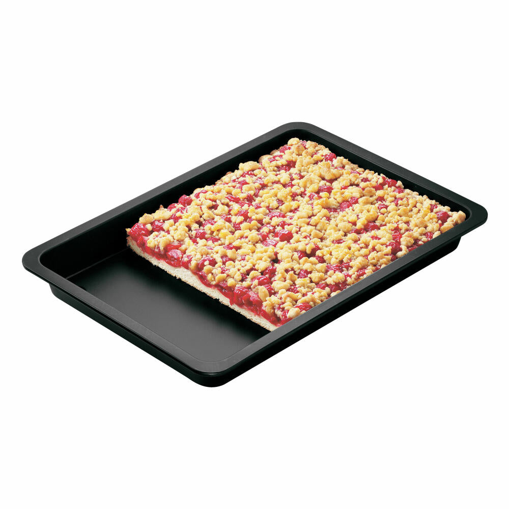 Zenker Special To Go Blechkuchen-Container mit Softgriffen, Kuchen Backblech, Backform, Kuchenform, PP / Antihaft Classic, Transparent / Schwarz, L 42 cm, 7903