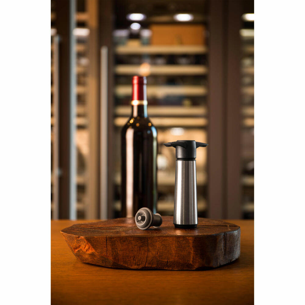 Vacu Vin wine pump luxury gift edition, with 2 stoppers, vacuum pump, stainless steel, silver, 06492616